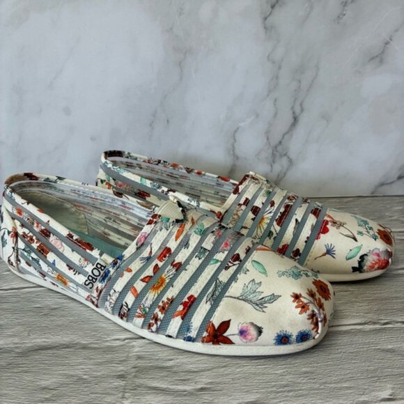 Skechers BOBS Women's Plush-Daisy Darling Sheer Panel Floral Slip Ballet Flat - Picture 1 of 15